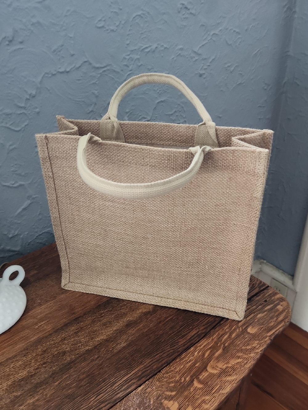Woven Burlap Tote with Clear Lining